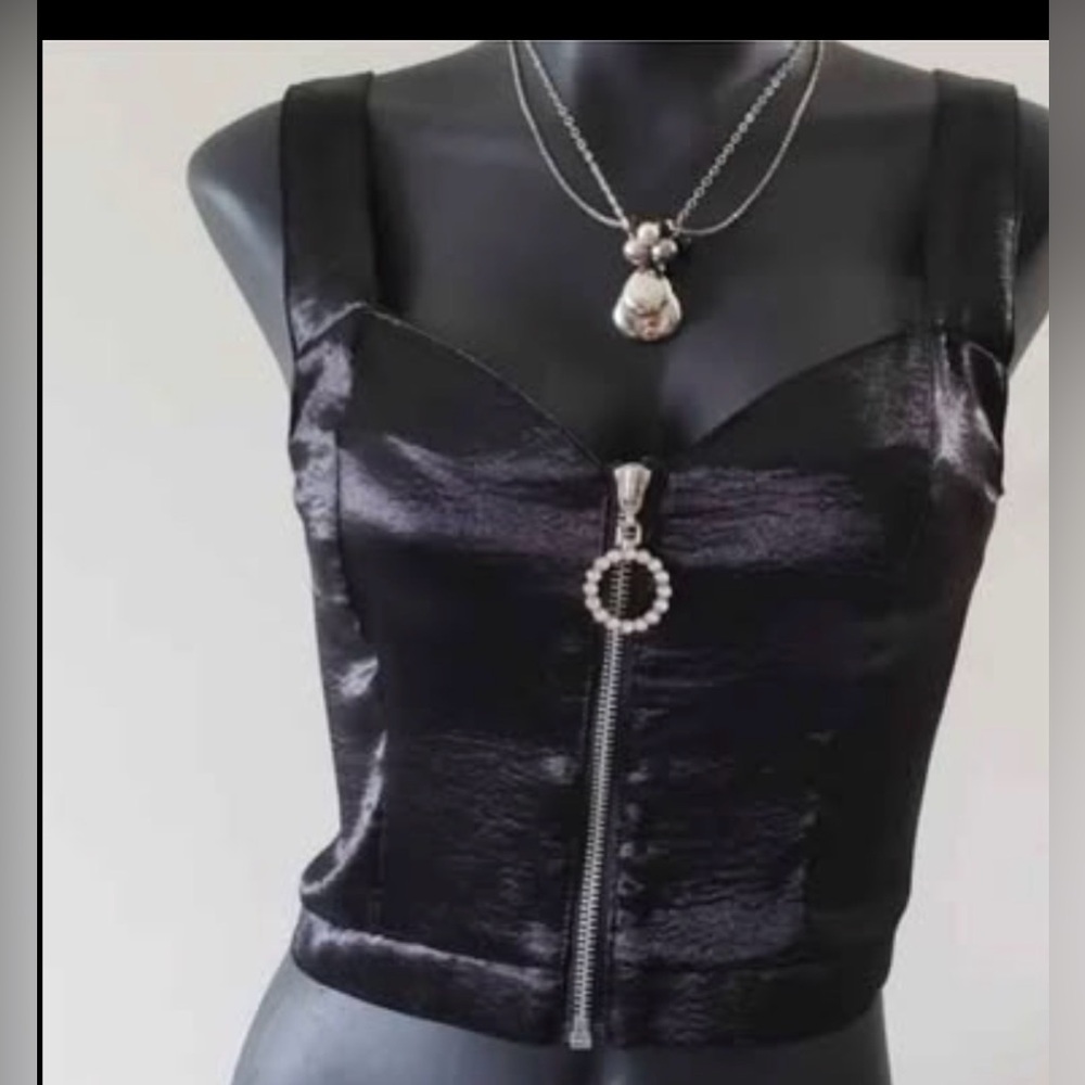 Chic Black Satin Crop Top size S